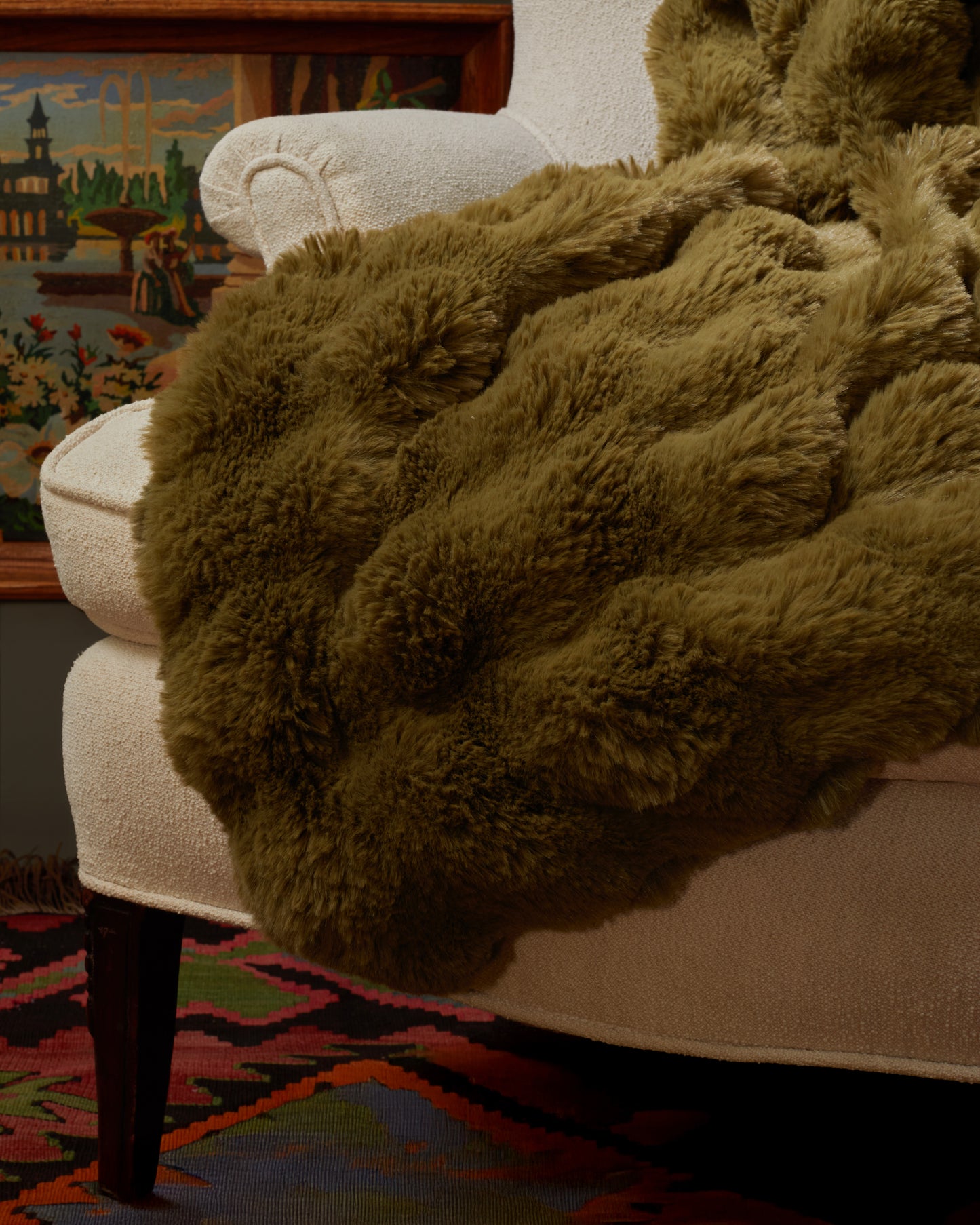Faux Fur Olive Throw