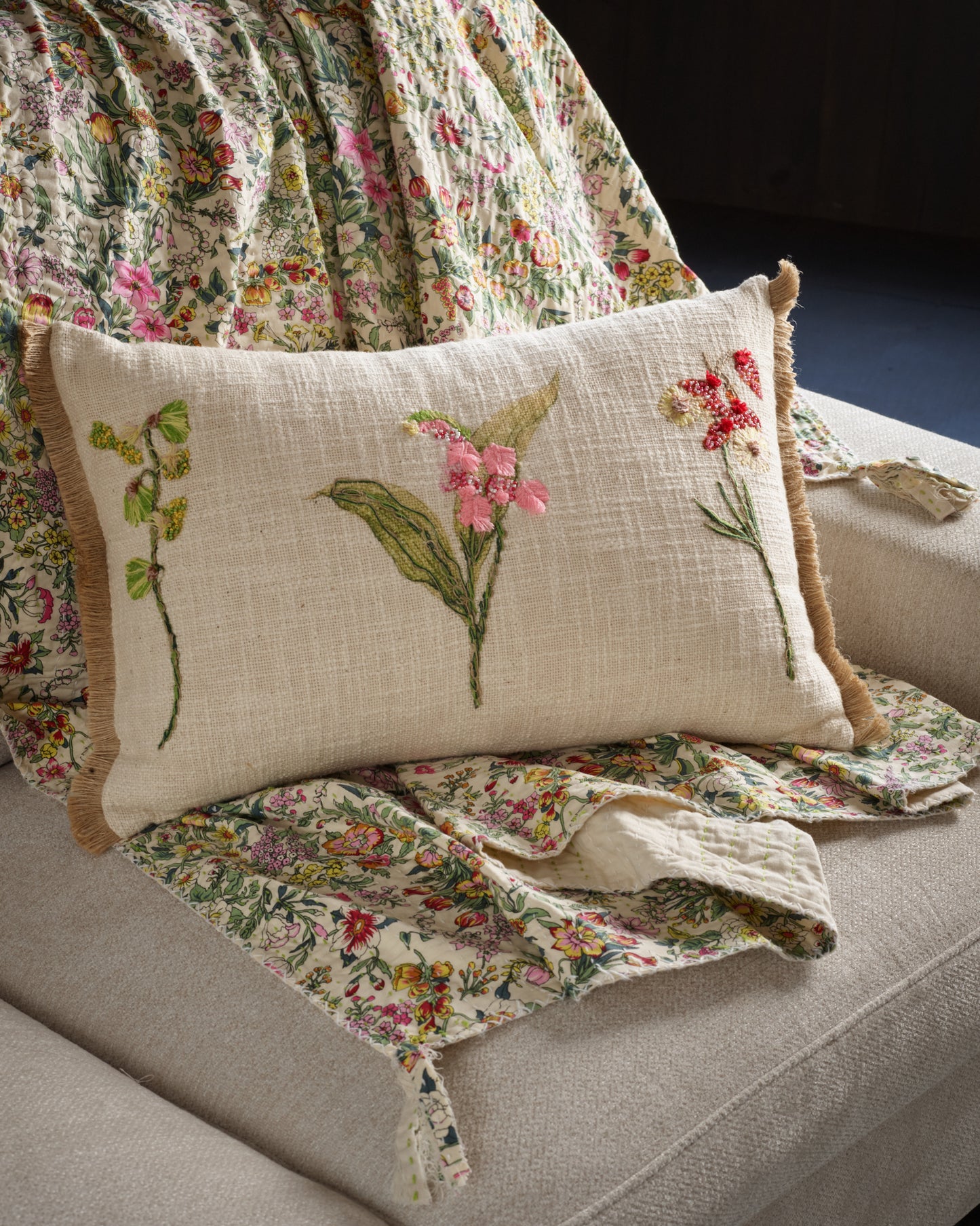 Floral Kantha Throw