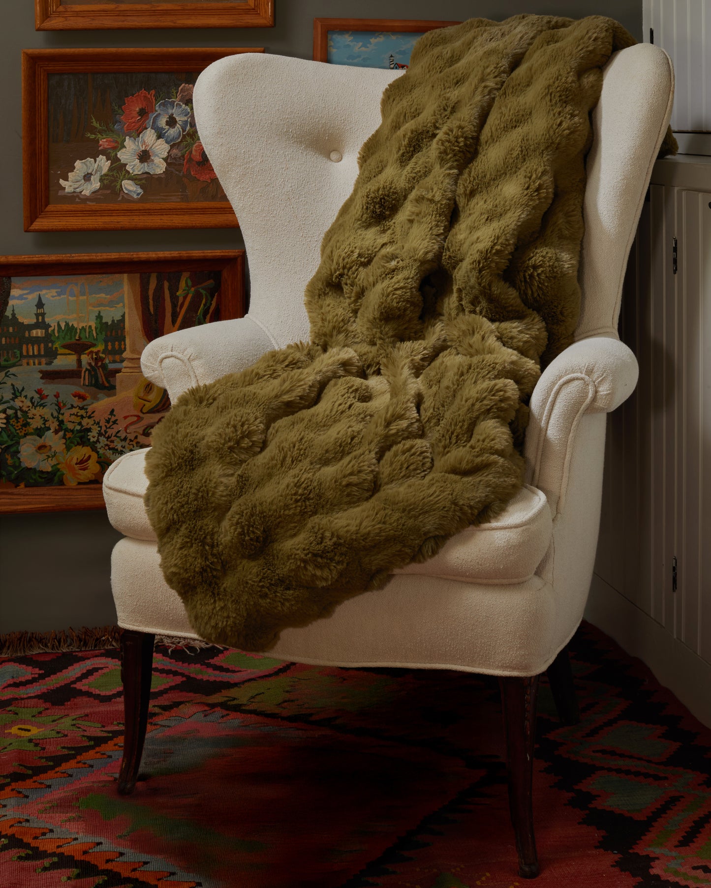 Faux Fur Olive Throw