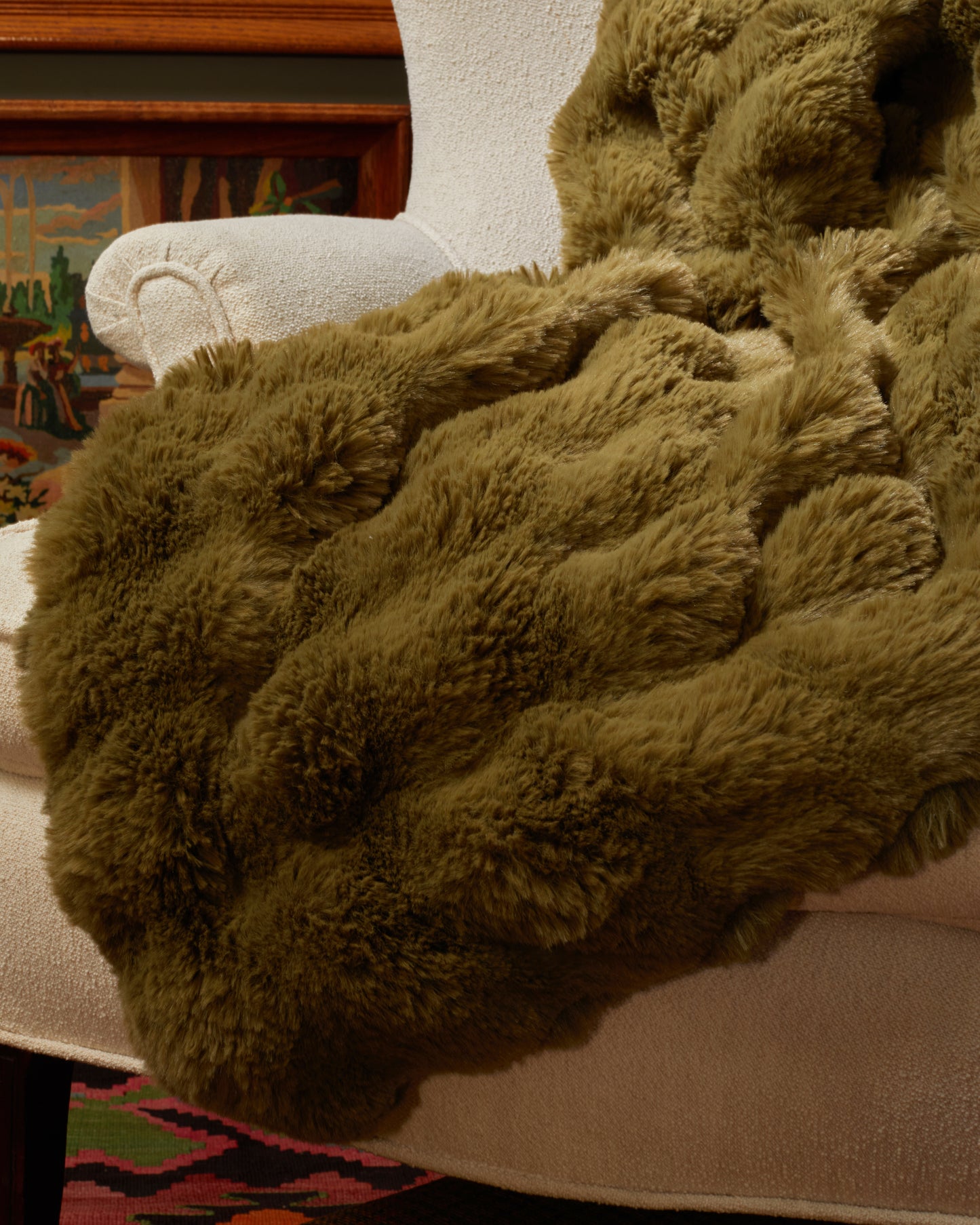 Faux Fur Olive Throw