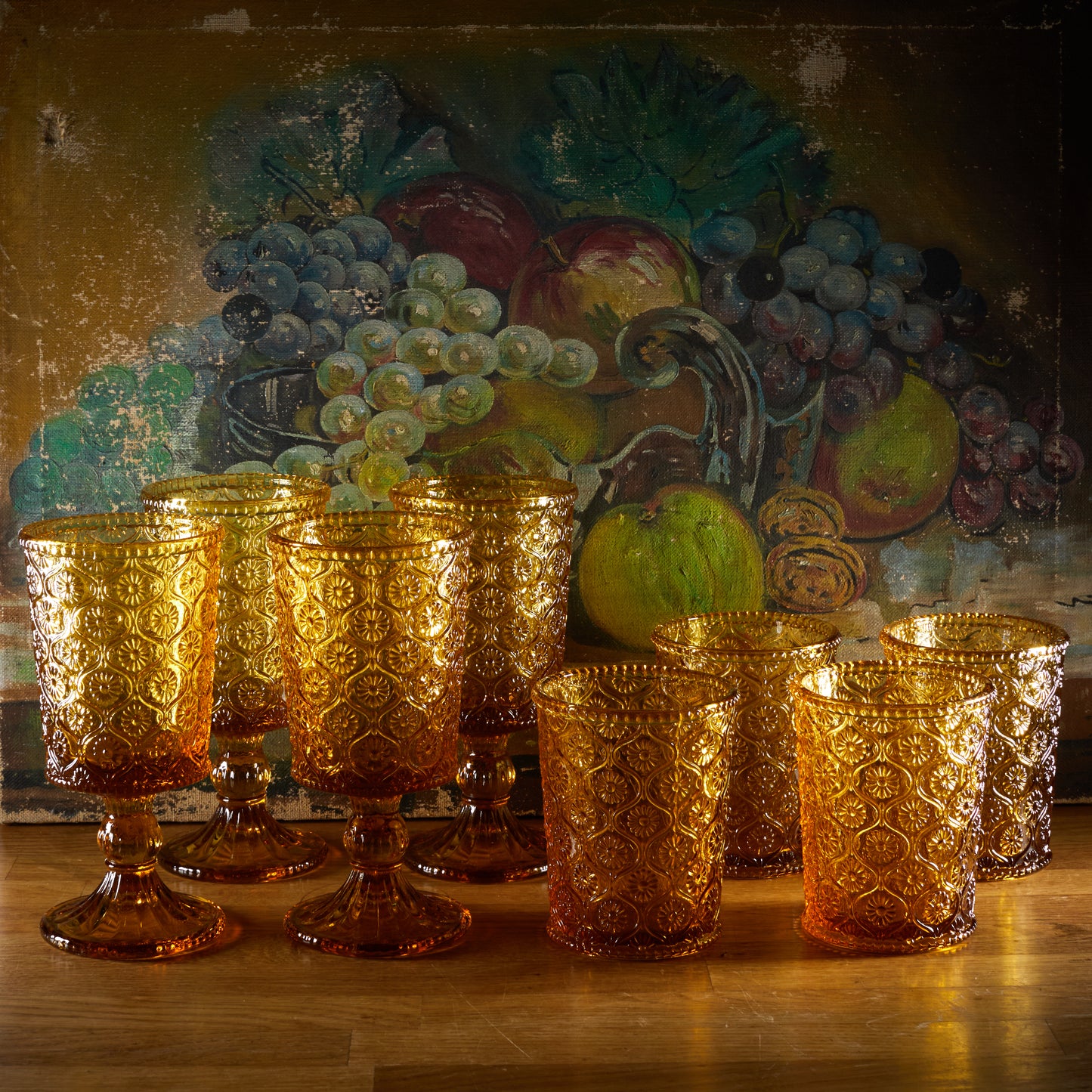 Cameo Pattern Amber Glassware