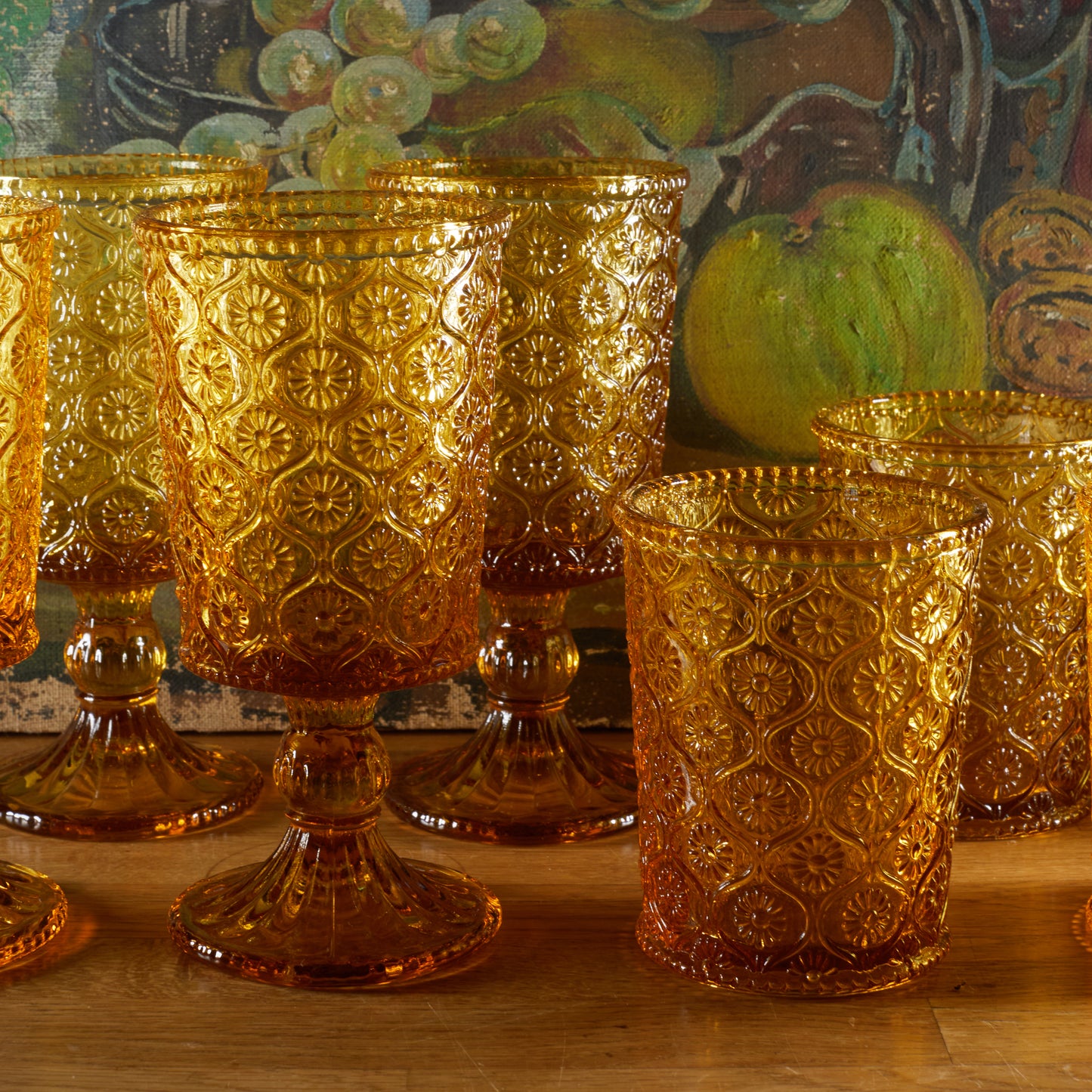 Cameo Pattern Amber Glassware