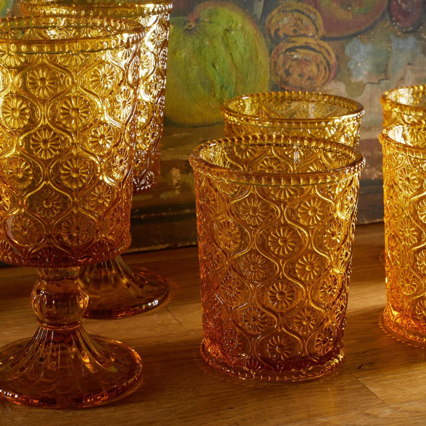 Cameo Pattern Amber Glassware