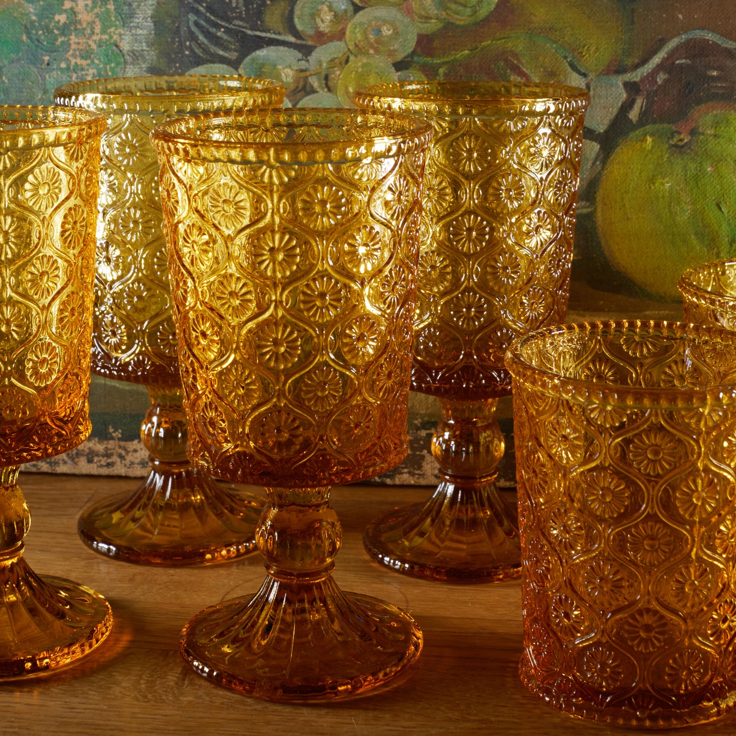 Cameo Pattern Amber Glassware